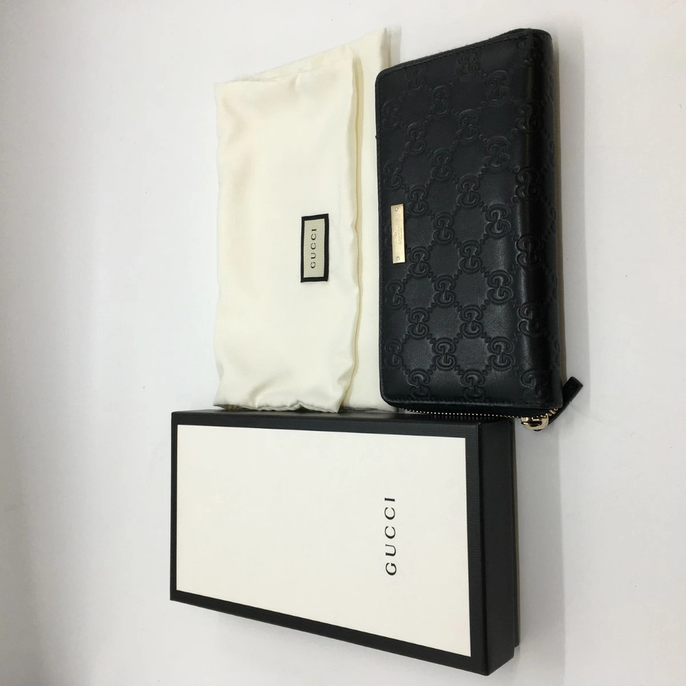 Gucci Guccissima Round Zip Long Wallet Leather Black